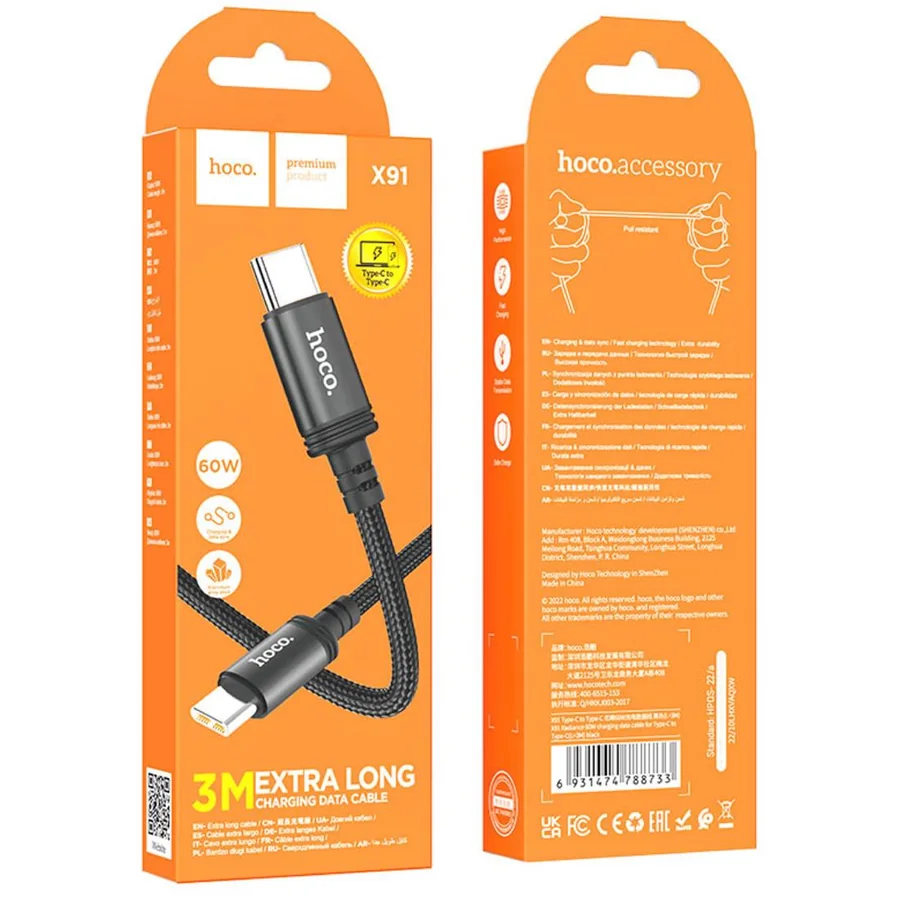 X119 ENERGY 60W CABLE CARGA RAPIDA Y DATOS TC A TC NEGRO