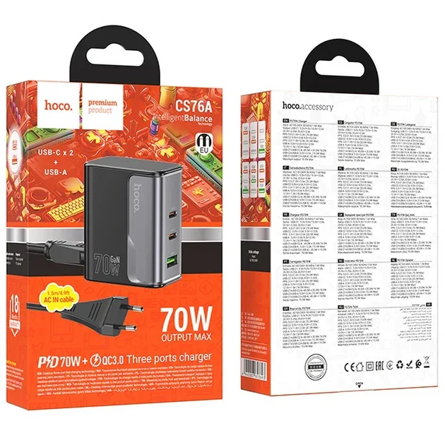 CS76A ESTACI¢N DE CARGA 70W GAN (2 TIPO-C + 1 USB)STAR SPEED NEGRO