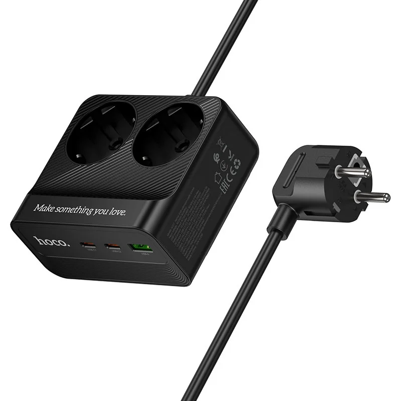 AC27 CARGADOR ESCRITORIO 2 ENCHUFES PD30W/2C1A CABLE 2M NEGRO